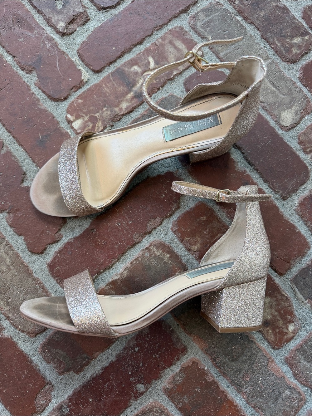 Betsey Johnson Rose Gold Glitter Block Heels